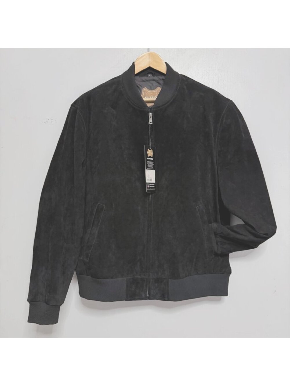 Flavor Black Leather Bomber Jacket Mens Size Large